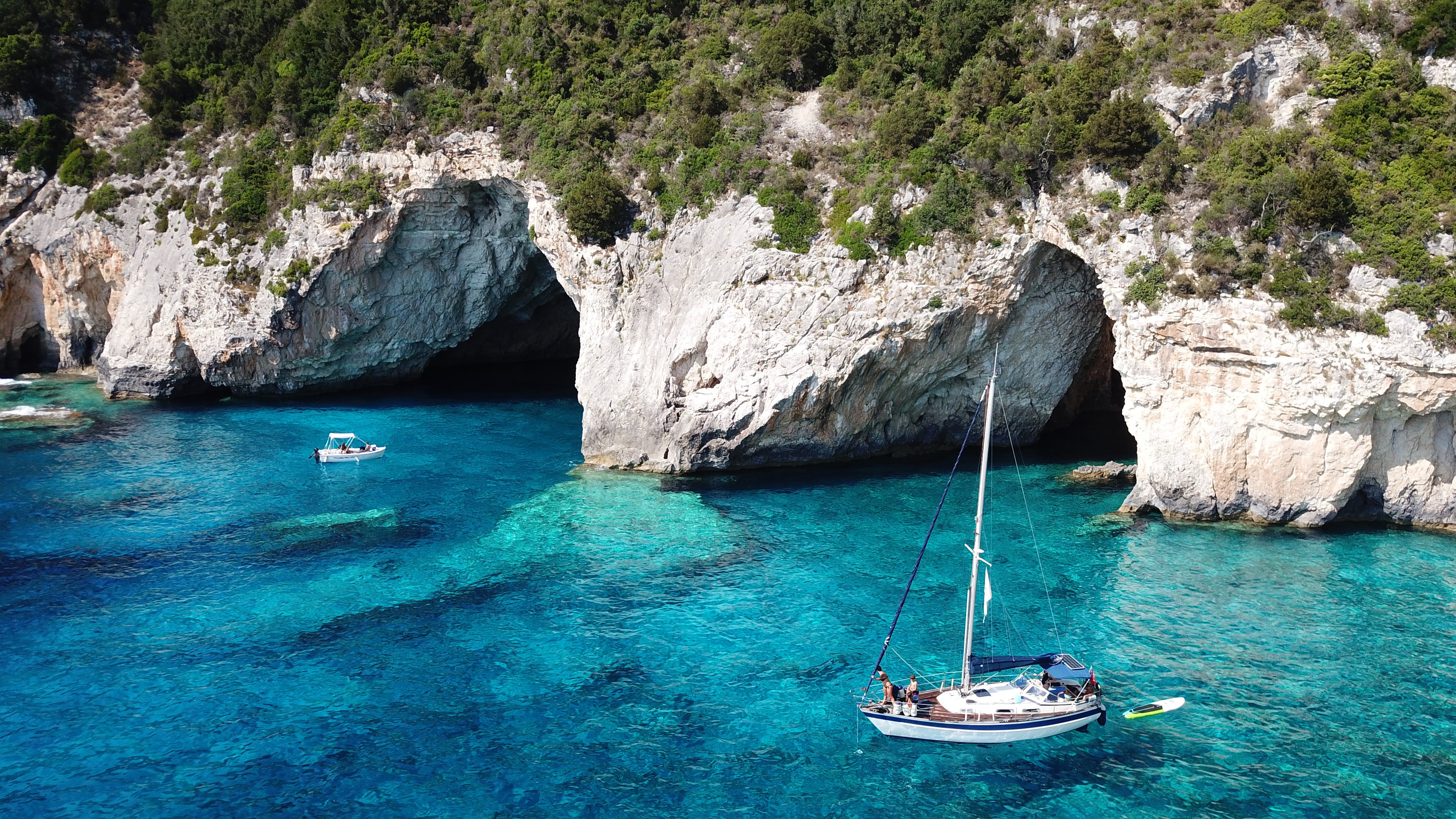 The gorgeous Paxos Blue Caves sparkling on the Ionian Sea