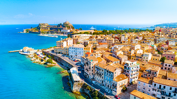 Aerial view of Kerkyra Old Town, Corfu, Greek Islands