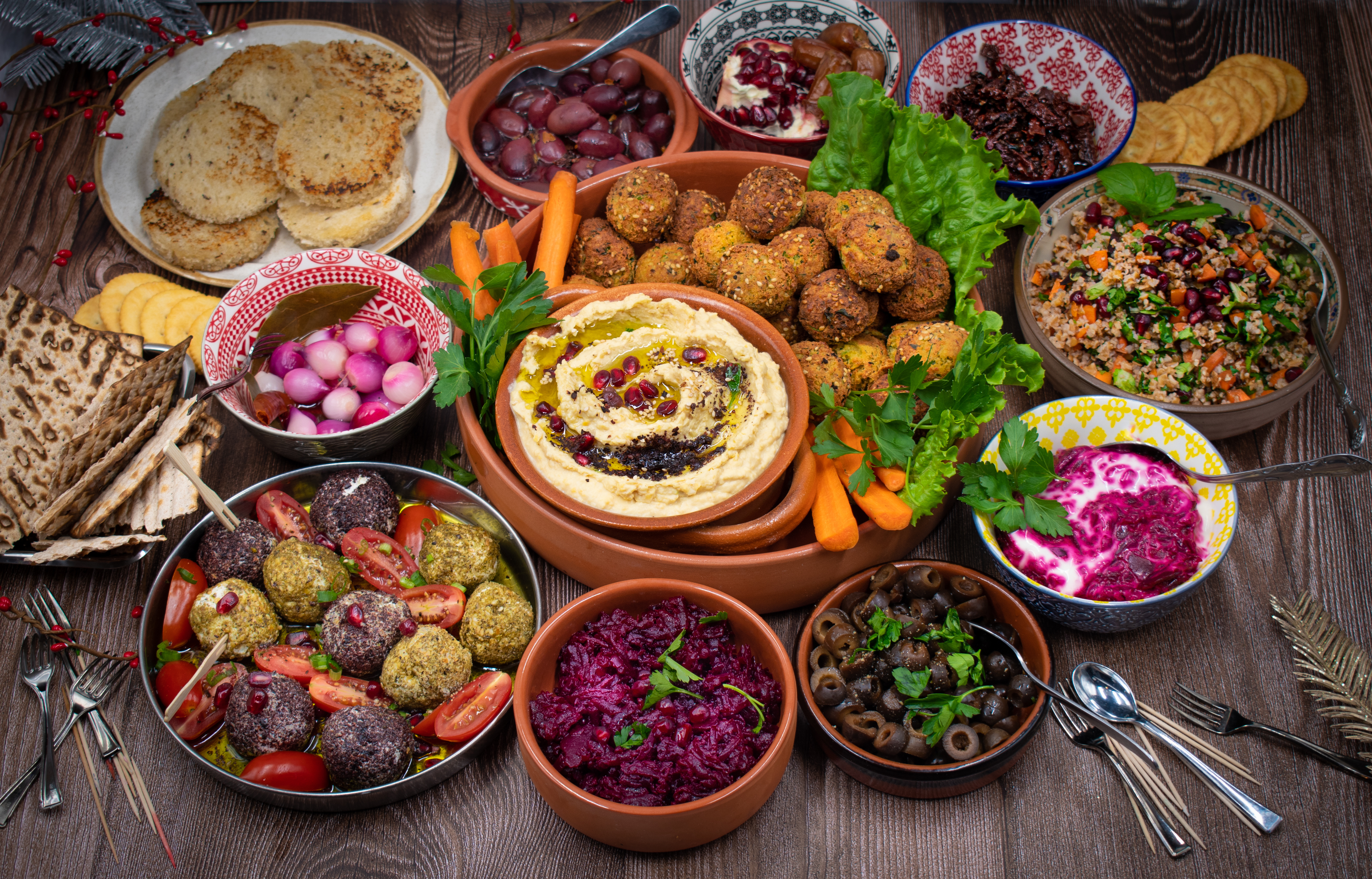 Multiple dishes of tasty Meze