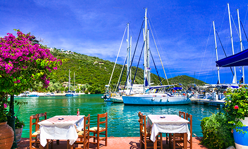 Boat in the harbour in Lefkas, Greece