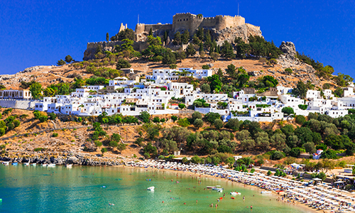 Lindos Village and Acropolis in Rhodes, Greece