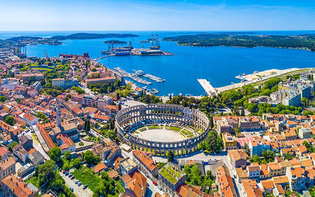 Aerial view of Pula's amphitheatre in Pula, Istria