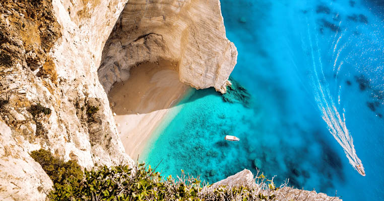 Aerial view of Shipwreck Beach in Zakynthos, Greek Islands